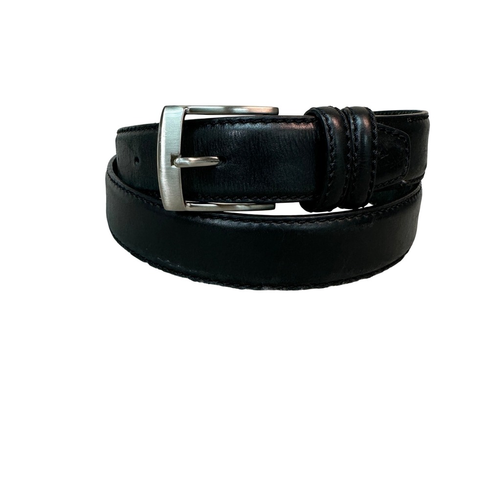 Florsheim Mens Black Genuine Leather Dress Belt Silver Buckle Size 40